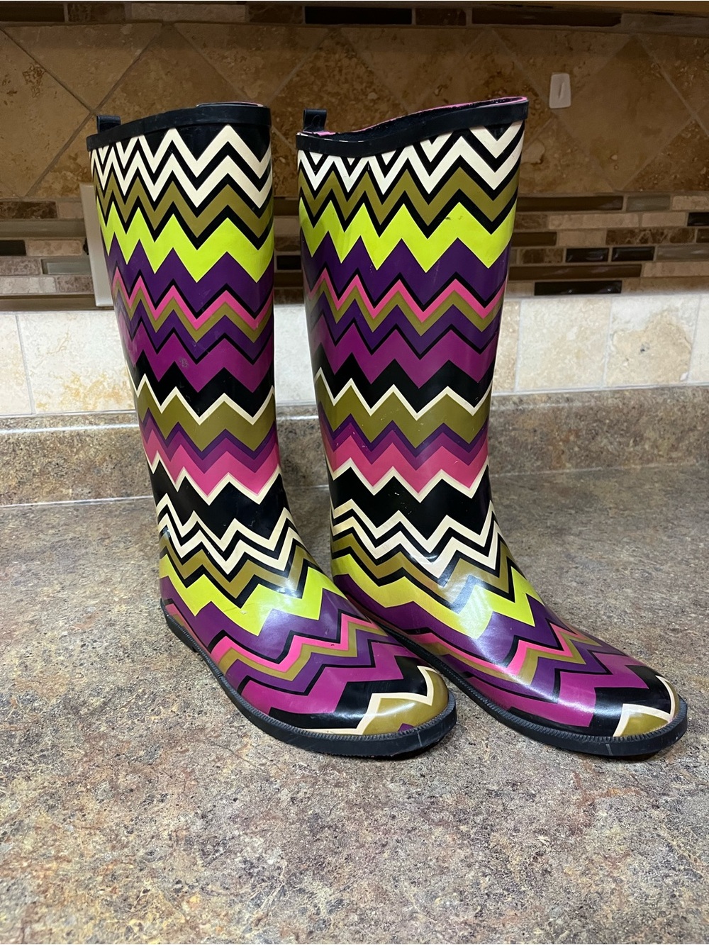 Missoni for Target Girls Chevron Rain Boots Size 5 Multicolor Waterproof Zig Zag
